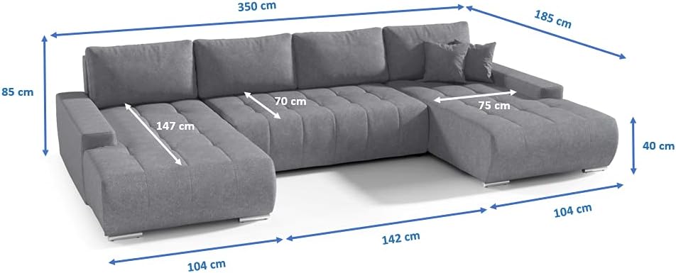 BELUTI - Canapé d'angle panoramique en U Convertible - Tissu Design - Lit + Coffre de Rangement (Beige)