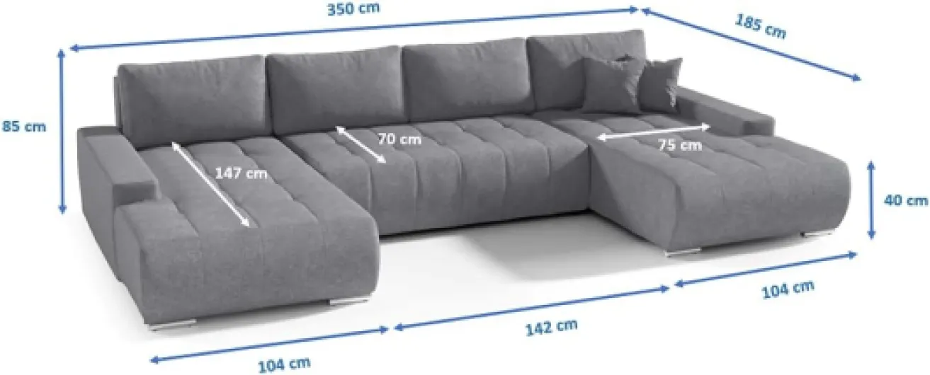 BELUTI - Canapé d'angle panoramique en U Convertible - Tissu Design - Lit + Coffre de Rangement (Beige)