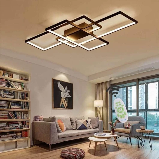 Jsz LED Dimmable Plafonnier Salon Lampe Avec Télécommande Moderne Plafond Creative Métal Acrylique Design Éclairage Chambre Décor Lampe,Noir,105cm