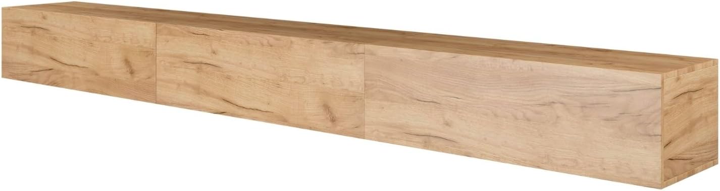 Planetmöbel - Meuble TV - 300 cm - Chêne doré - Meuble TV avec 3 rabats comme espace de rangement, meuble bas suspendu ou debout, buffet salon 300 cm (3x 100 cm) Chêne Doré