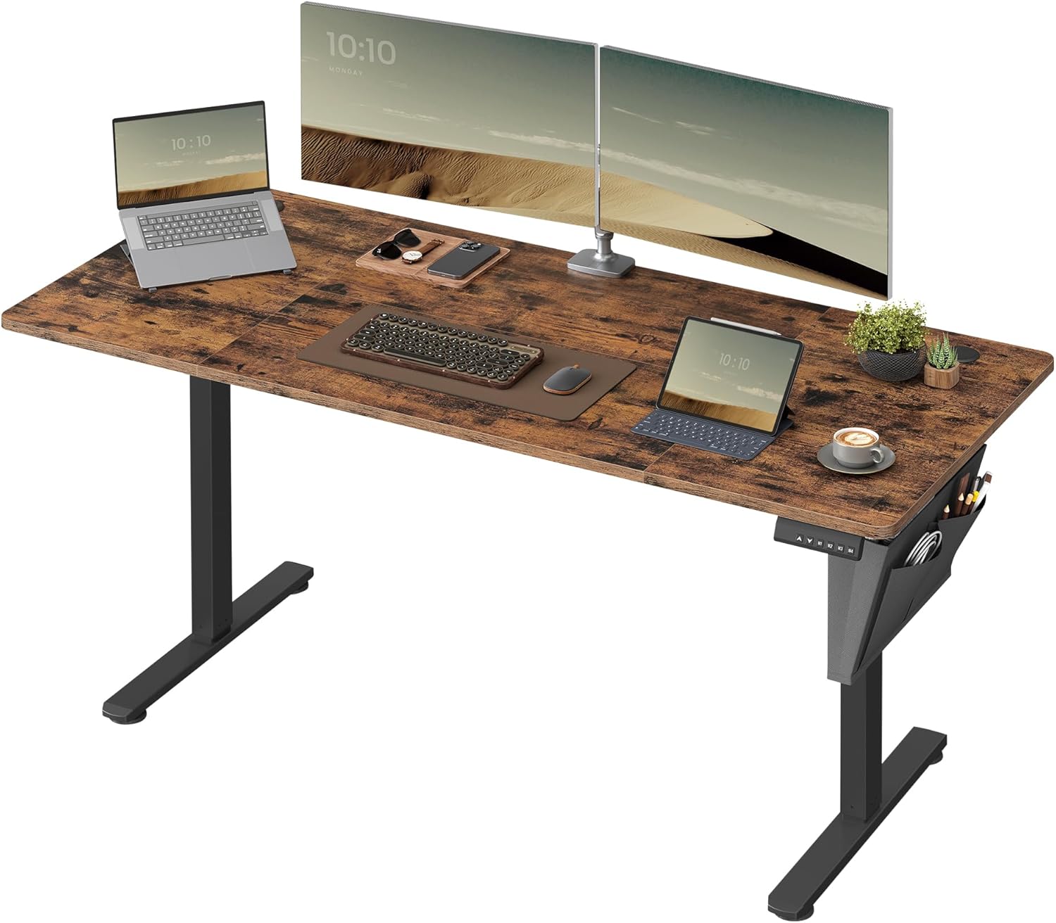 SONGMICS Bureau Électrique Réglable en Hauteur, 160 x 70 cm, Table Assis-Debout, Fonction Mémoire 4 Hauteurs, pour Bureau, Télétravail, Marron Rustique LSD136K01 160 x 70 cm Marron Rustique