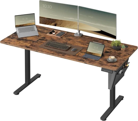 SONGMICS Bureau Électrique Réglable en Hauteur, 160 x 70 cm, Table Assis-Debout, Fonction Mémoire 4 Hauteurs, pour Bureau, Télétravail, Marron Rustique LSD136K01 160 x 70 cm Marron Rustique