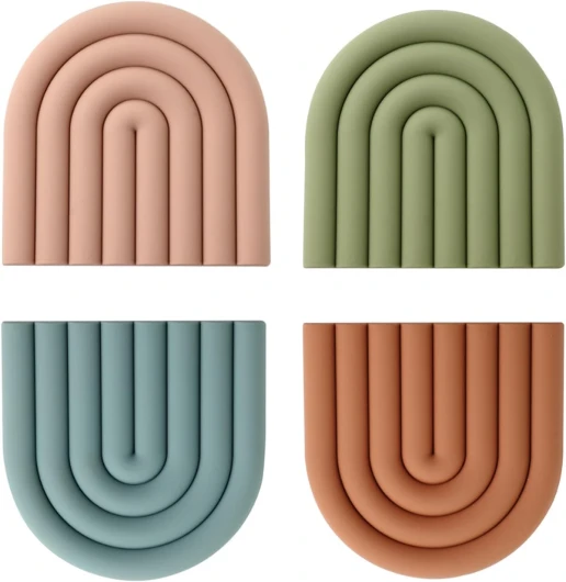 Tischsets Abwaschbar 4er Set, Maniques en Silicone, Dessous de Plat, Protecteurs de PoêLes ColoréS, RéSistance à la Chaleur, Protection AntidéRapante, Casseroles, Tasses, Bols Et Autres, DéCorations Lot de 4