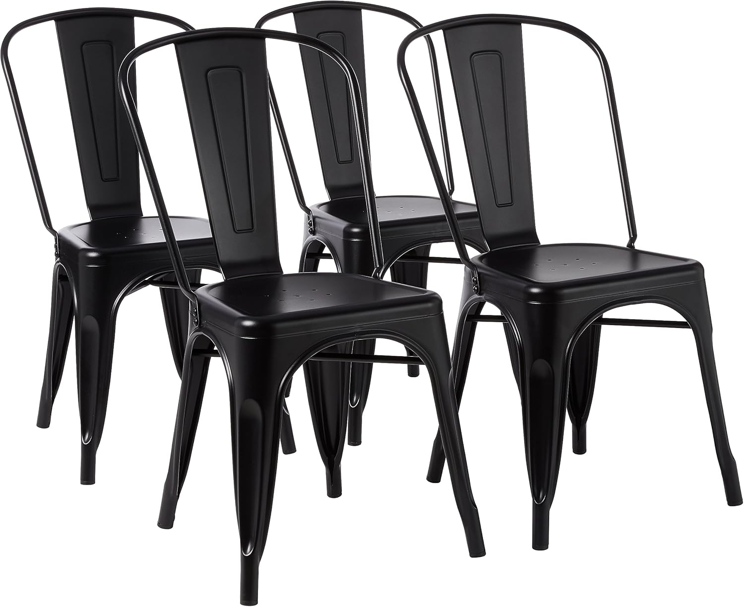 Amazon Basics Lot de 4 chaises de Salle à Manger empilables en métal avec Dossier pour bistrot, Cuisine, intérieur et extérieur, Noir, 51 x 43 x 85 cm