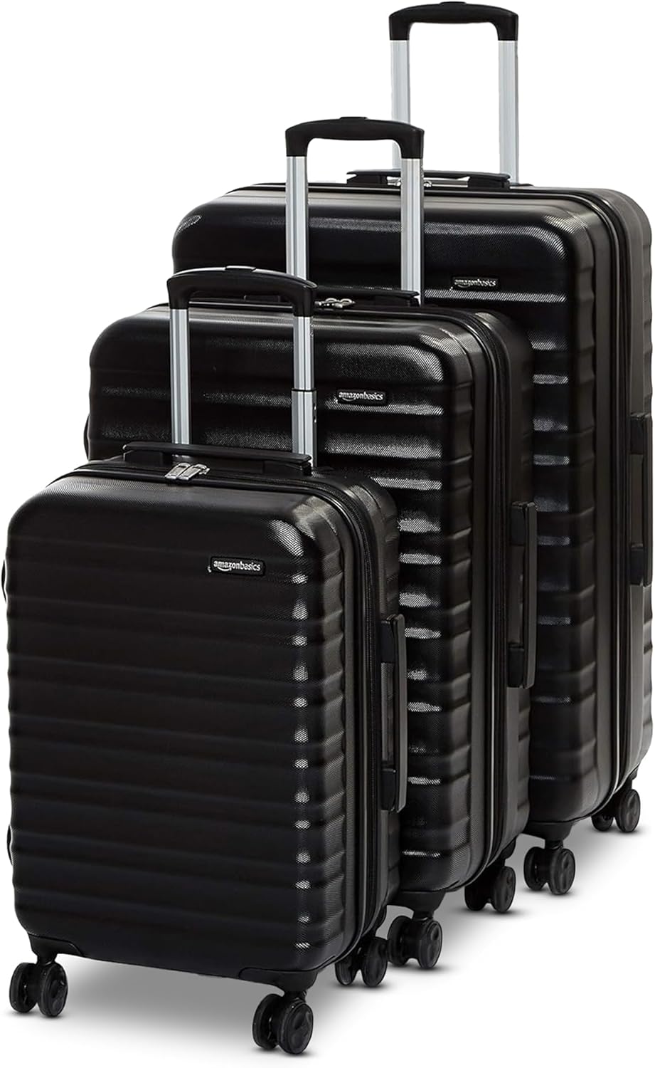 Amazon Basics 3-Piece Set (21", 26", 30"), Hardshell Suitcases With Wheels, Expandable For Up to 25% More Space, With Scratch-Resistant Surface, Four Multi-directional Wheels, Black Black 3-Piece Set