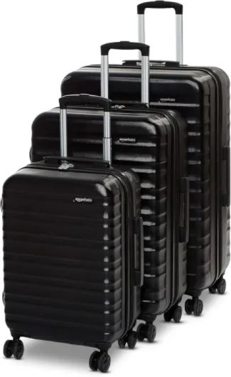 Amazon Basics 3-Piece Set (21", 26", 30"), Hardshell Suitcases With Wheels, Expandable For Up to 25% More Space, With Scratch-Resistant Surface, Four Multi-directional Wheels, Black Black 3-Piece Set
