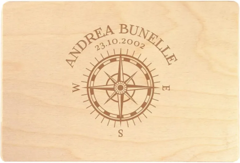 Boîte à Souvenirs en Bois de Pin avec Couvercle, Gravure Personnalisée Rose des Vents avec Nom et Date, 30 x 20 x 14 cm