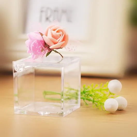 Doni Bomboniere 100 boite plexiglass transparent 5x5x5 bonbonnière contenant dragées cadeau mariage invites anniversaire garçon baptême fille enfants mini vitrine cube petit bonbon contenant acrylique (A) Sans Emballage 100
