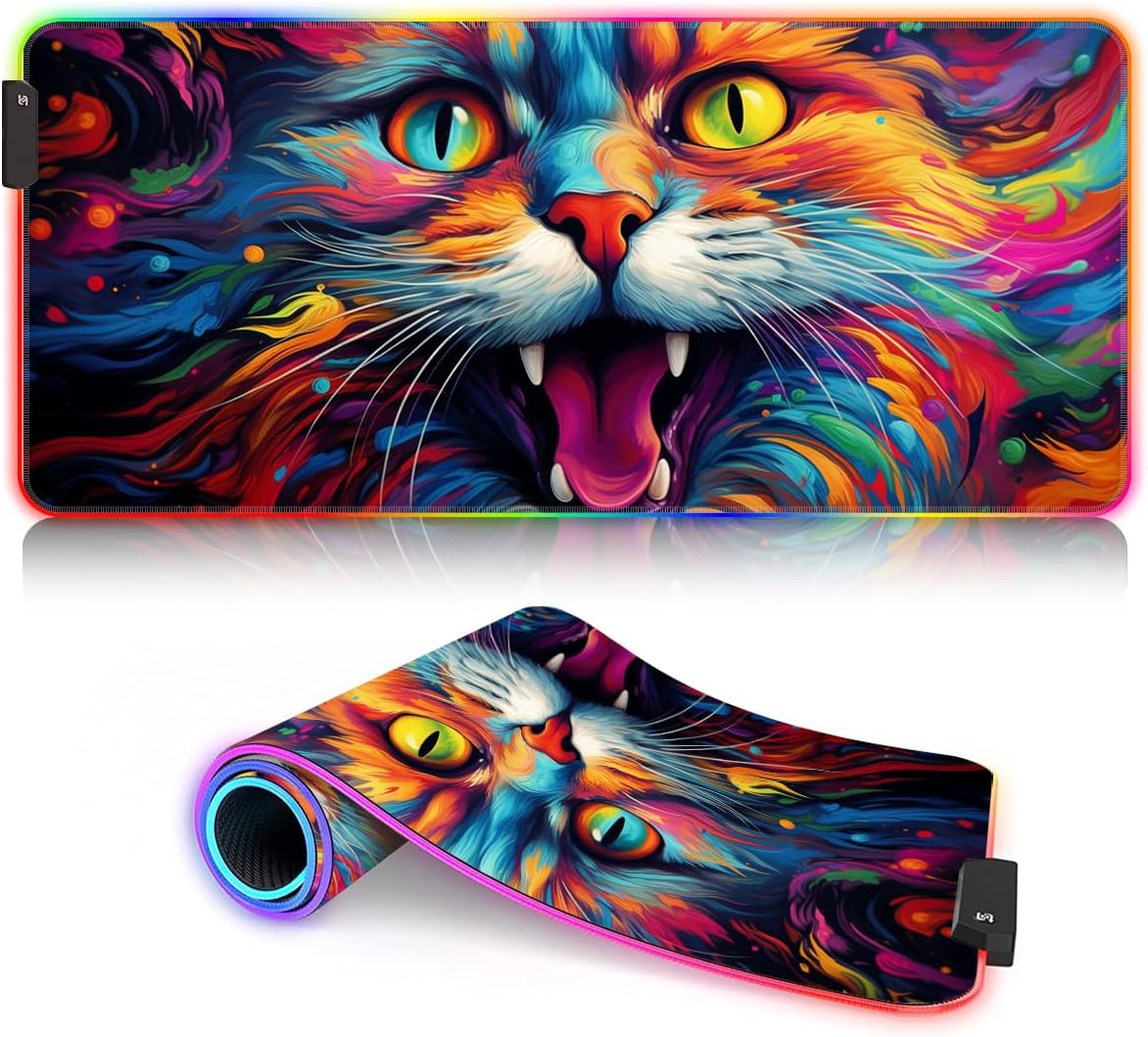 Sous-Main Bureau étendu Statue Synthwave RGB Tapis Souris (23,6 x 13,8 x 0,12 Pouces) Grand Tapis Bureau au Design personnalisé sous-Main étendu Ordinateur Portable a38-Statue Synthwave （23.6x13.8x 0.12 inches)