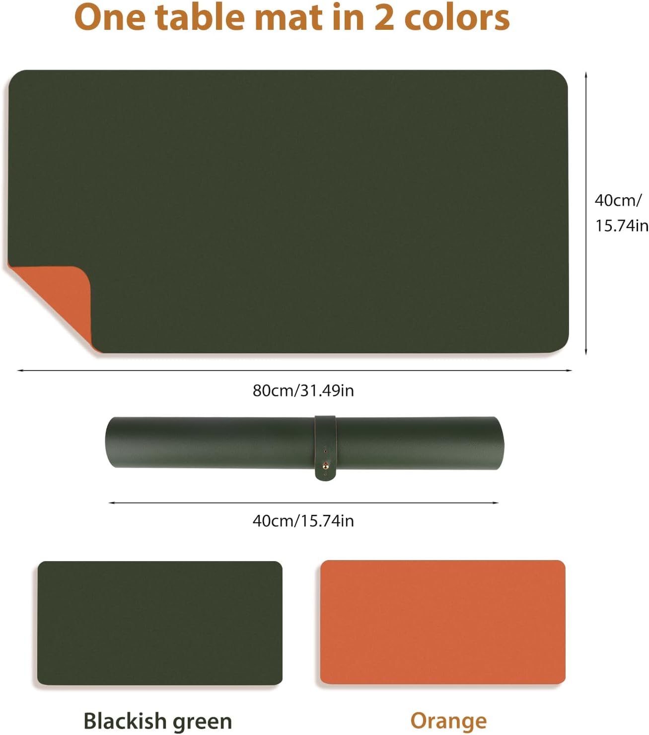 Tapis de Bureau en Cuir PU, 40cm x 80cm sous Main Bureau Personnalisable Antidérapant, Desk Pad Tapis Computer Mouse Pads, Tapis Clavier de Table XXL pour Bureau et Maison Orange-Vert Foncé