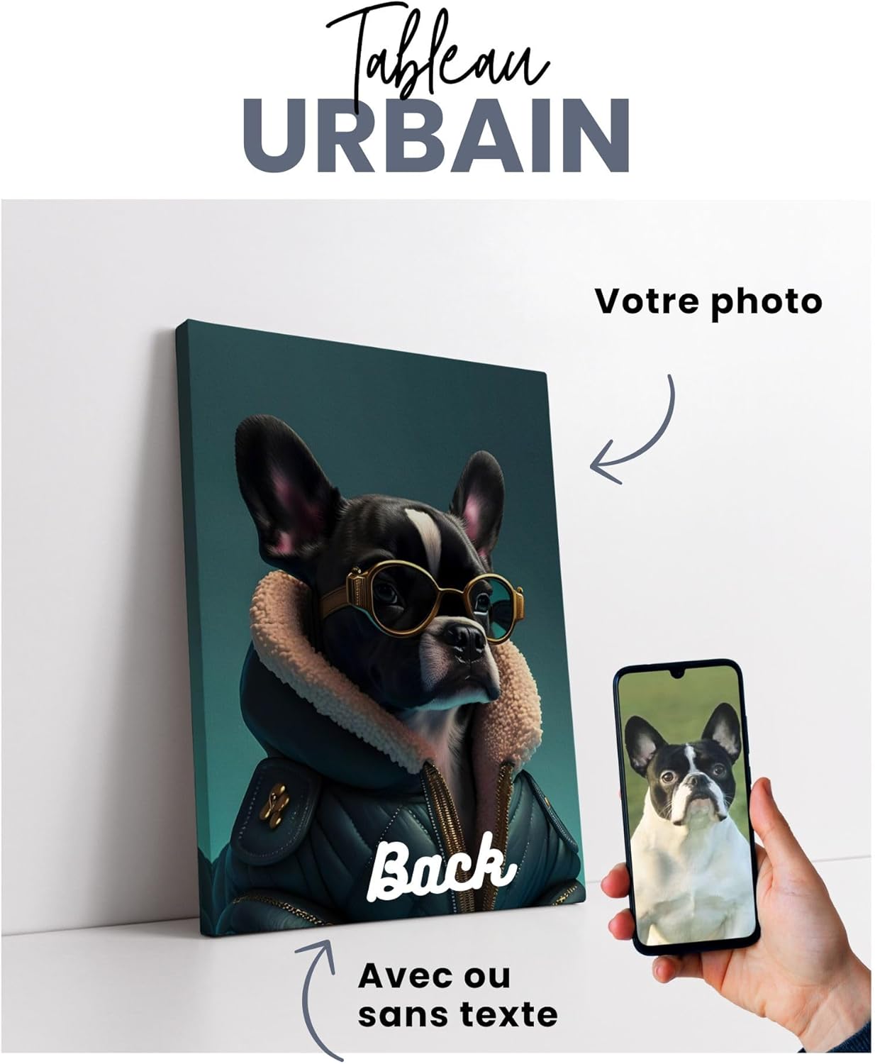 Triangle Déco Tableau animaux personnalisé, Votre chien ou votre chat, Affiche animaux habillé, Toile tableau animaux costume, Cadeau personnalisé Femme Homme Mamie anniversaire rigolo (Urbain)