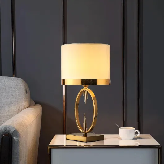 Lampe de table moderne, légère et luxueuse, lampe de chevet E27 pour le salon, abat jour en tissu blanc lampe de table, lampe de chevet avec base en métal doré, lampe de lecture pour chambre 49 x 25