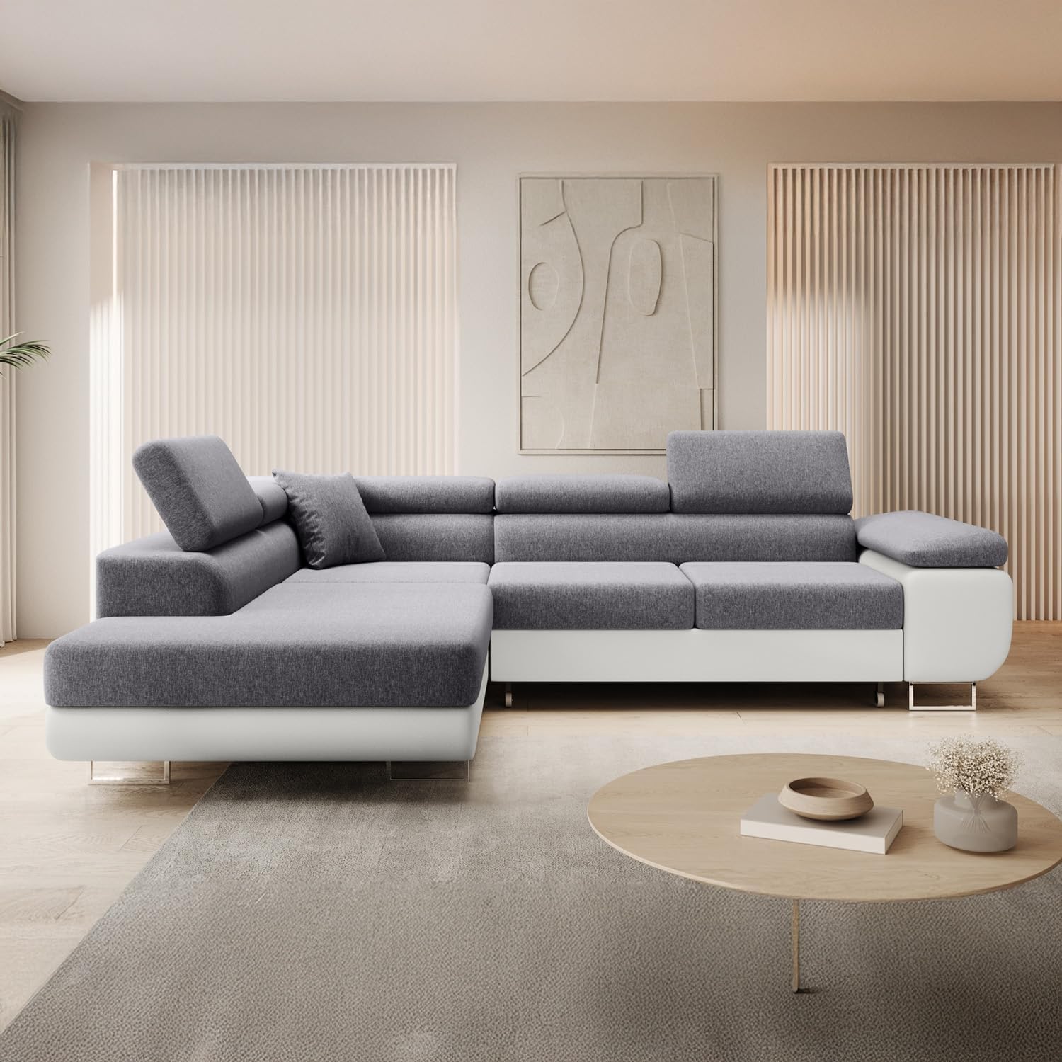 Canapé d'angle Gauche Convertible Marius Gris et Blanc Angle Gauche Gris et Blanc