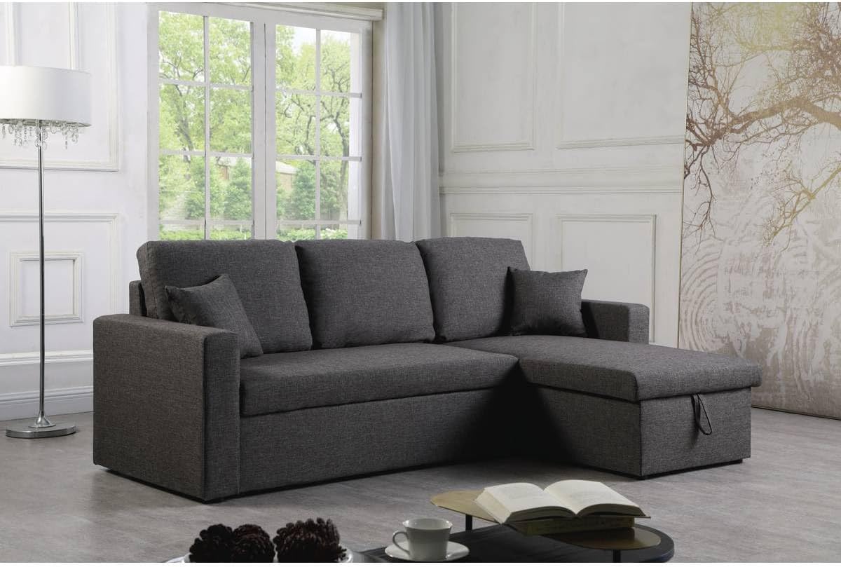 Canapé d'angle Convertible Alain, 221cm x 145cm x 85cm, 3 Places, Gris