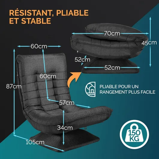 ® Fauteuil Tout Confort pivotant à 360° Noir capacité de Charge de 150kg siège de Gaming 58x57x84/87cm Relaxation