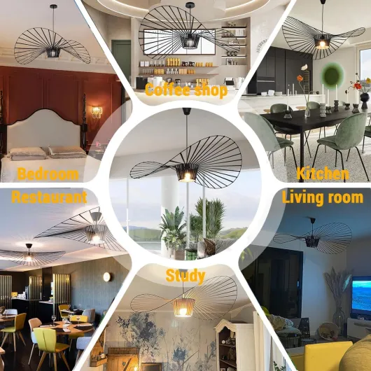 Suspension Vertigo 200cm, Grand Lustre Chapeau design, Plafonnier Hauteur Réglable(Câble 2 m), Facile à monter Moderne luminaire Intérieur- Salon, Séjour, Chambre, Salle à manger Doré Doré Brun 200cm