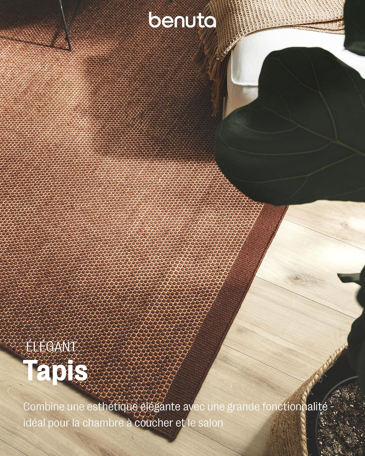 Tapis en laine pure Rocco - Marron 170x240 cm - Tissé à la main - Style: laine, uni, bohème, hygge, cozy, minimaliste - Entretien facile 170 x 240 cm (Rectangulaire) Marron