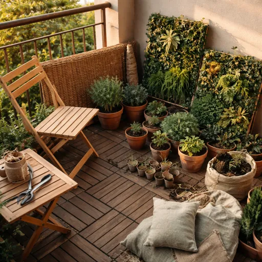 Petit balcon de quatre mètres carrés : mobilier pliant, éclairage doux et mur végétal