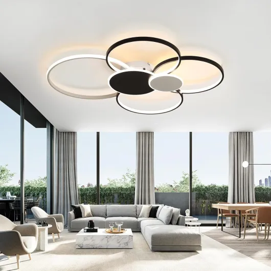 Lampes De Plafond Dimmable LED Salon Plafonnier Avec Télécommande Plafonnier Anneau Rond Créatif Design Plafonniers En Métal Pour Chambre Cuisine Salle À Manger Bureau Lamp Suspensions (Black-100CM)