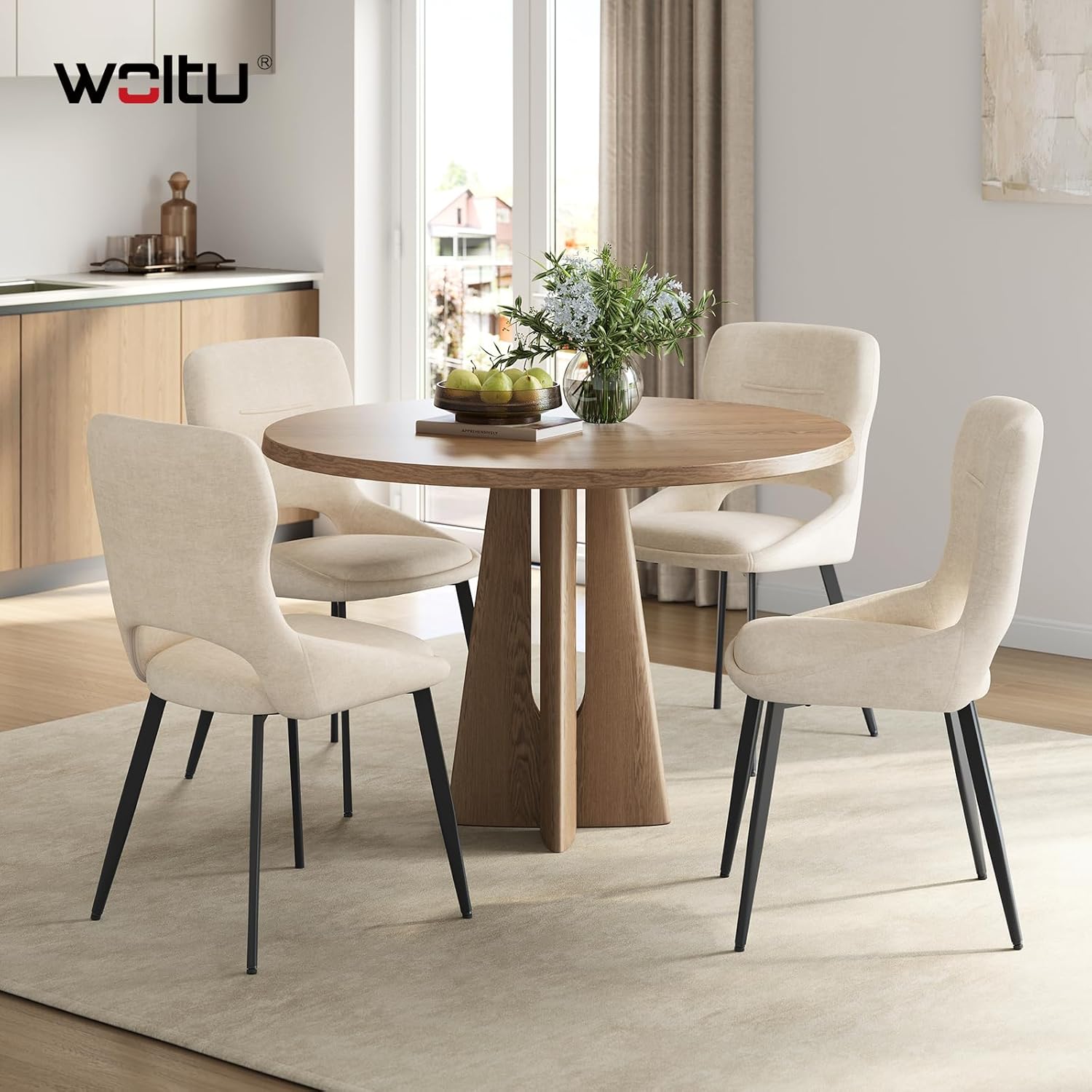 Chaises de Salle à Manger Lot de 4,Chaise de Cuisine Assise rembourrée en Chenille épais Pieds en métal,pour Cuisine, Salon et Chambre,Crème Blanc - Crème Blanc 4