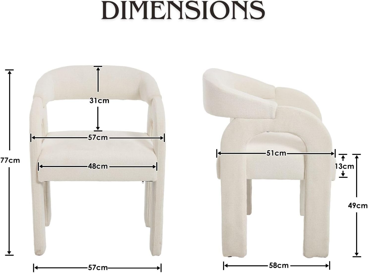 Ya-Home Chaise de Salle à Manger en Chenille Chaise de Cuisine Lot de 2 avec Dossier Incurvé, Fauteuil Dîner Moderne pour Cuisine/Salle à Manger, Blanc Blanc 58 cm x 57 cm x 77 cm (Two Seats)