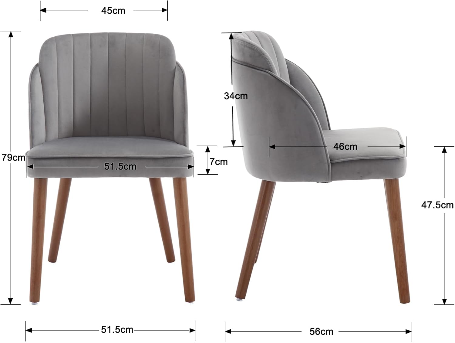 Lot de 2 Chaise de Salle à Manger en Velours Chaises de Cuisine Pieds en Bois Chaise Salon Scandinave Dossier Incurvé, Gris Gris 2