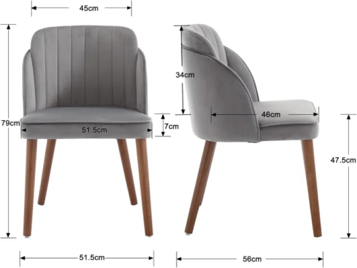 Lot de 2 Chaise de Salle à Manger en Velours Chaises de Cuisine Pieds en Bois Chaise Salon Scandinave Dossier Incurvé, Gris Gris 2