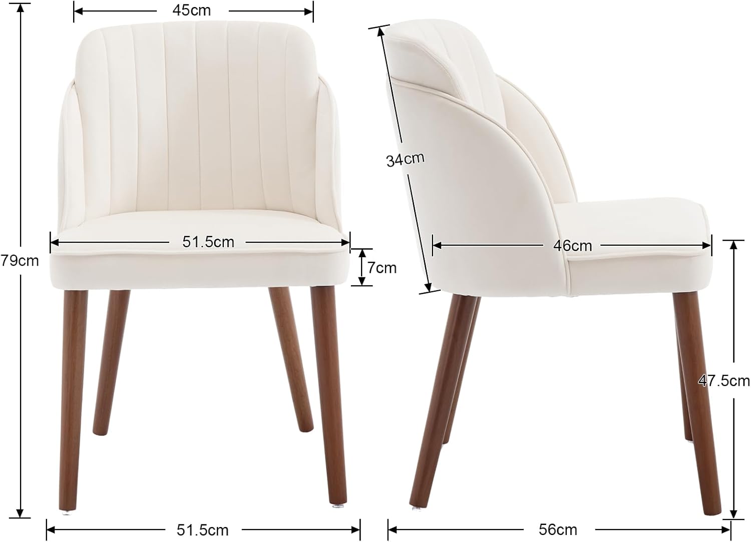 Chaises de Salle à Manger Rétro avec Pied Bois Chaise de Cuisine Lot de 2 Chaise de Salon Velours sans Accoudoirs, Blanc