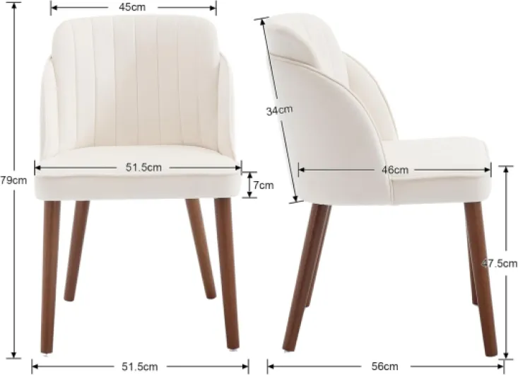 Chaises de Salle à Manger Rétro avec Pied Bois Chaise de Cuisine Lot de 2 Chaise de Salon Velours sans Accoudoirs, Blanc