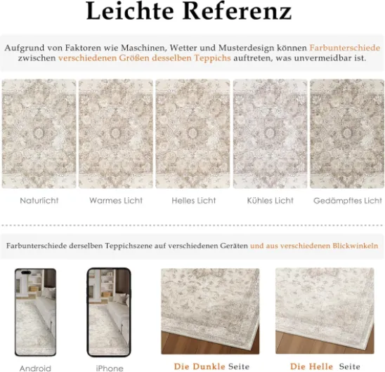 Vintage Tapis Salon 240x300cm Beige Chambre AntidéRapant Lavable en Machine Doux Grand Carpet Salle a Manger Descente de Lit Chambre Adulte Poil Ras Rug Vintage Beige 240 x 300 cm (Rectangulaire)