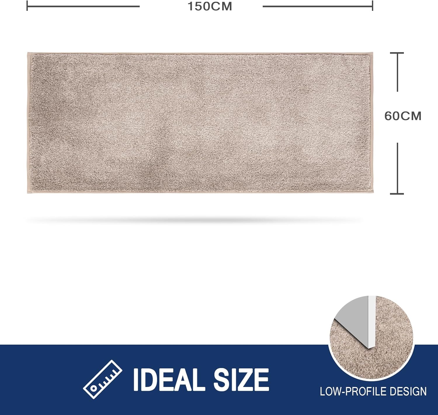 Paillasson Interieur Long 60 x 150 cm, Tapis d'Entrée Antidérapant et Lavable en Machine, Tapis de Sol Douces Absorbantes pour Chien, Entrée, Porte, Couloir, Passage et Cuisine 60 x 150 cm (Rectangulaire) Beige