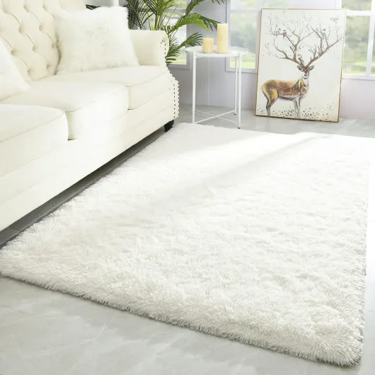 Tapis Salon Chambre Blanc 160 x 230 cm à Poils Longs Tapis de Chambre Descente de lit Moelleux Tapis Doux Poils Longs pour Salon Chambre Canapé