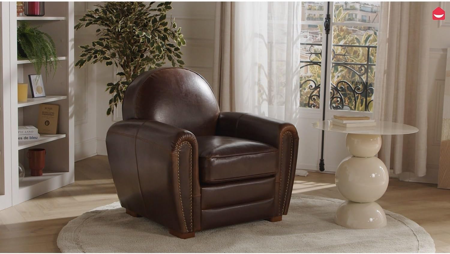 Vente-unique Fauteuil Club en Cuir Vieilli Baudoin - Chocolat 90 x 84 x 85 Marron Chocolat
