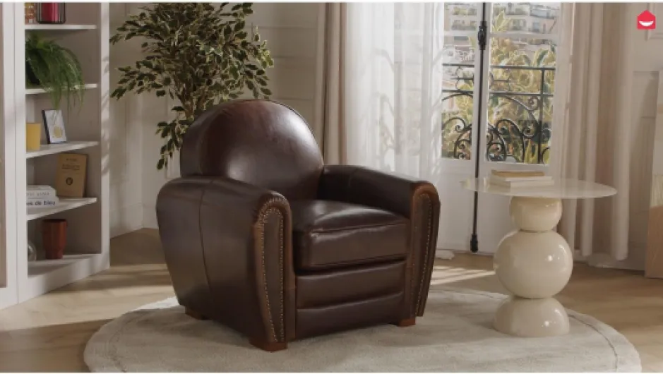 Vente-unique Fauteuil Club en Cuir Vieilli Baudoin - Chocolat 90 x 84 x 85 Marron Chocolat