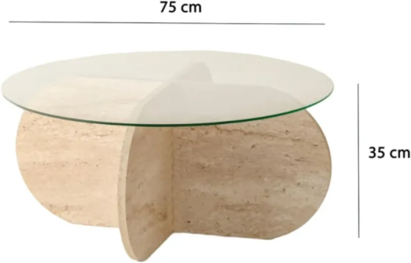 CONCEPT USINE - RIBE - Table Basse en Bois Effet Pierre et Plateau en Verre - Design Élégant et Moderne - Alliance du Bois et Verre Trempé - Parfaite pour Un Salon Sophistiqué - Montage Facile Beige