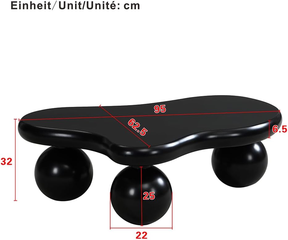 Sweiko Table Basse Design Nuage avec éclairage LED (16 Couleurs), Forme Originale, Pieds arrondis, Idéale pour Salon Moderne et Chambre d'enfant,Plateau Style Cloud Lumineux (Black) Noir