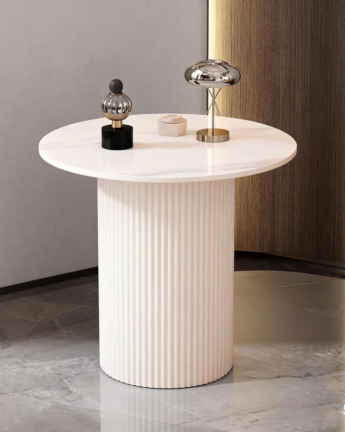 (Lot de 2 Table d'appoint Ronde avec Plateau en Marbre,Table d appoint Metal,Tables Bout de canapé,Design Minimaliste pour Salon et Chambre Beige
