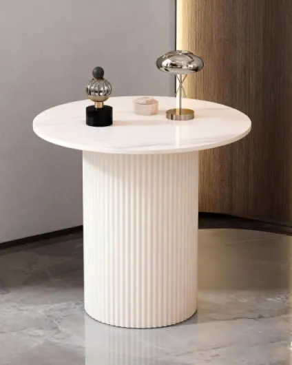 (Lot de 2 Table d'appoint Ronde avec Plateau en Marbre,Table d appoint Metal,Tables Bout de canapé,Design Minimaliste pour Salon et Chambre Beige