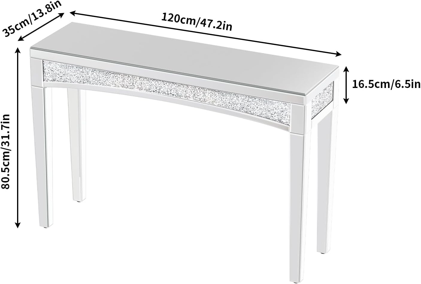 Console Meuble d’Entrée en Verre: Table Console de Salon Modern Design avec Miroir Table de Couloir Argente pour Chambre - 120x35x80.5cm
