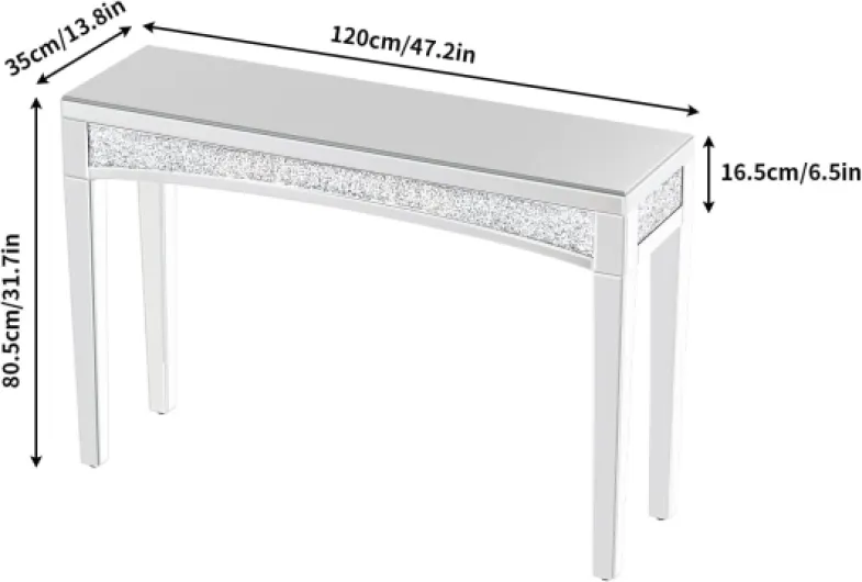 Console Meuble d’Entrée en Verre: Table Console de Salon Modern Design avec Miroir Table de Couloir Argente pour Chambre - 120x35x80.5cm