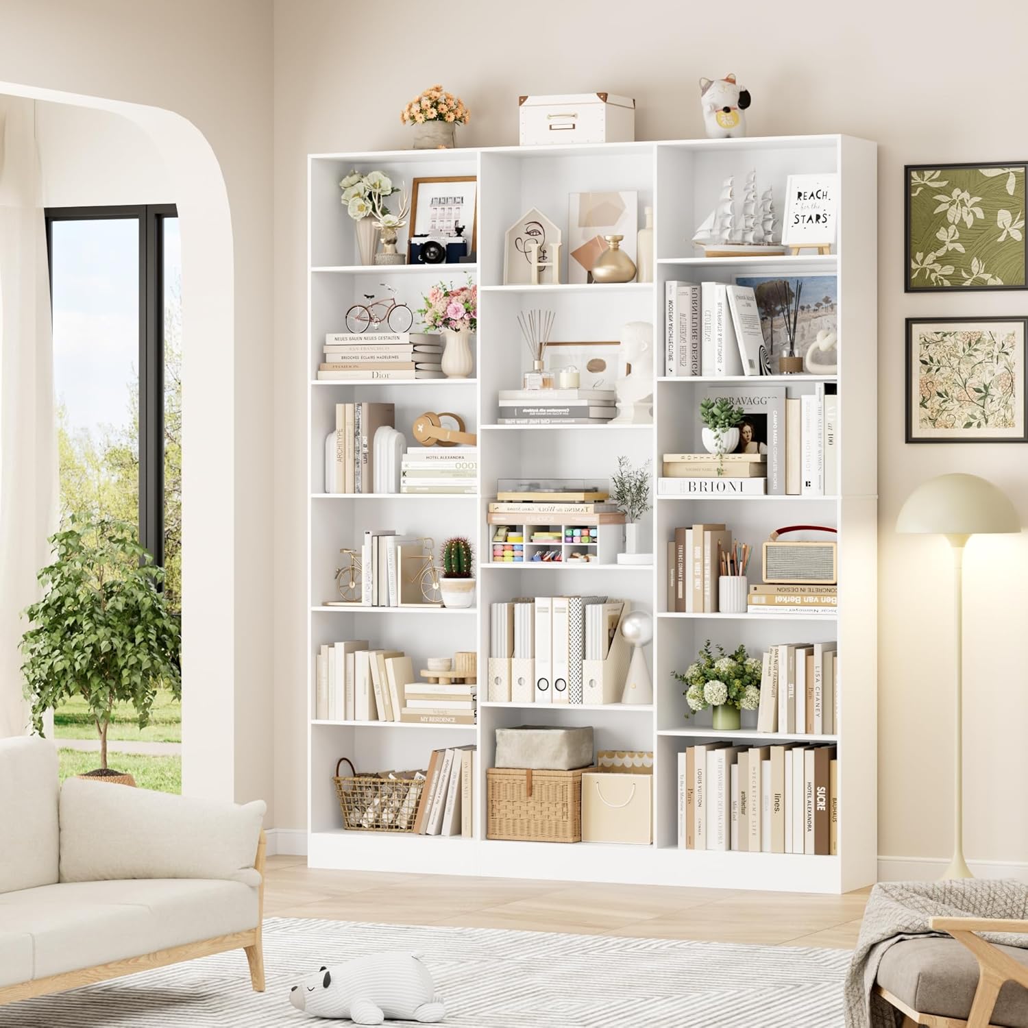Bibliothèque 188cm Bibliotheque avec 17 Étagères de Rangement Bibliotheque Meuble de Rangement pour Salon Bureau Cuisine Chambre 149x23.5x188cm Blanc