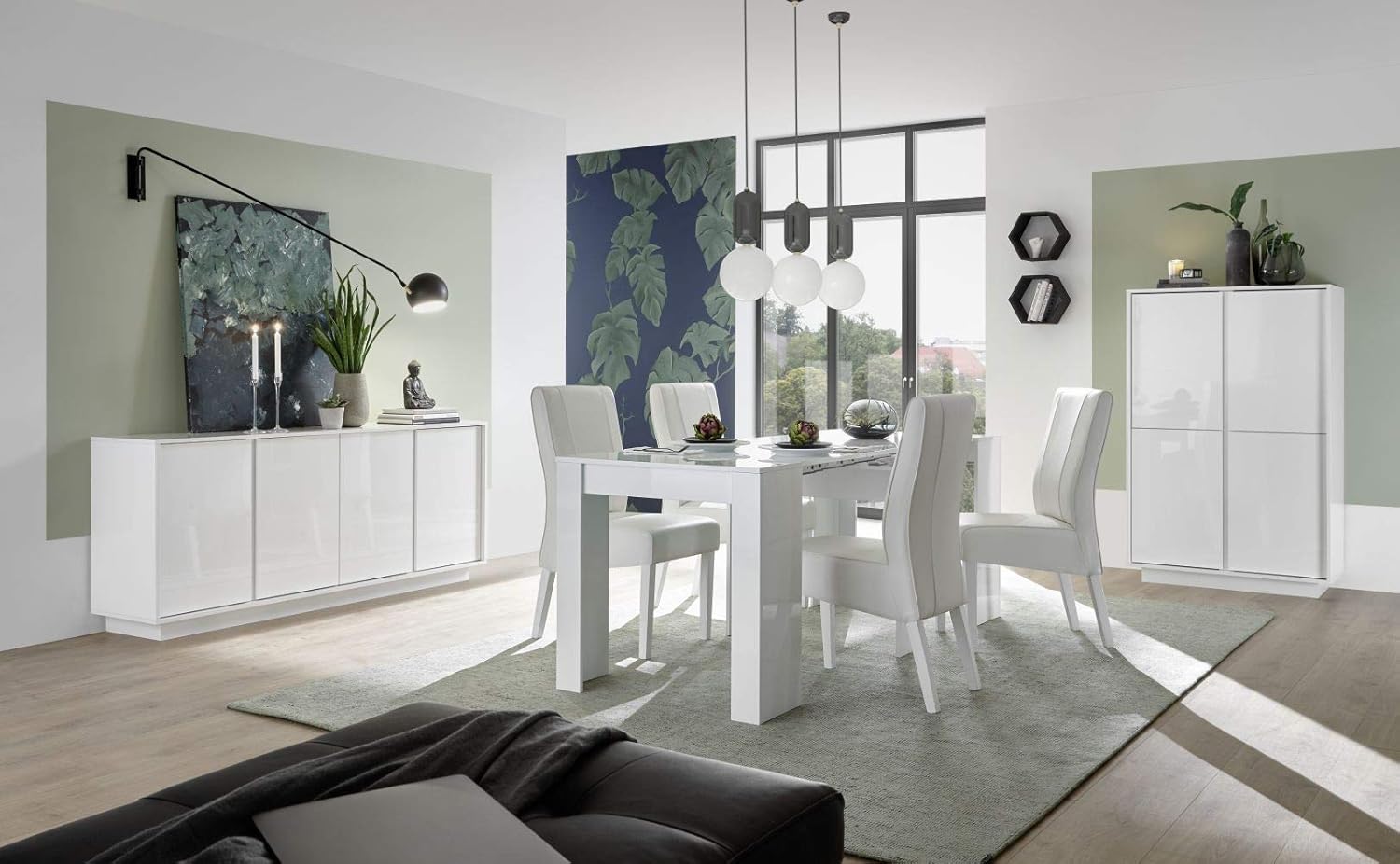 Web Convenienza Buffet avec 4 portes Made in Italy – Buffet de rangement Collection Ice pour salon cuisine entrée salle à manger meuble design moderne original blanc laqué brillant 4 Ante