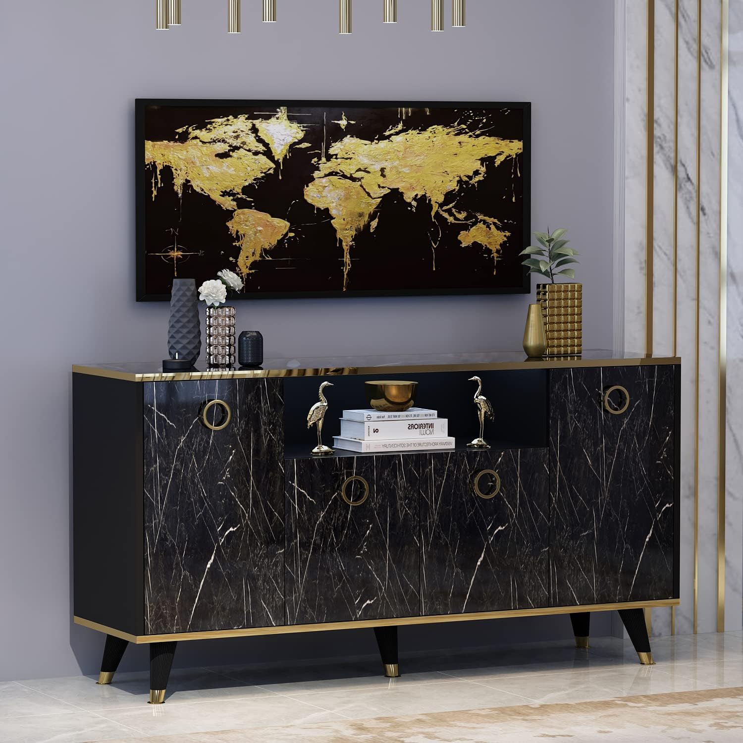 HOMIDEA Sophia Commode - Console - Armoire - Meuble de Rangement - Buffet avec 4 Portes pour Salon, Cuisine, Couloir et Bureau au Design élégant (Console -Noir)