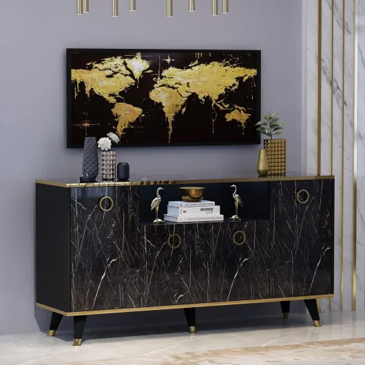 HOMIDEA Sophia Commode - Console - Armoire - Meuble de Rangement - Buffet avec 4 Portes pour Salon, Cuisine, Couloir et Bureau au Design élégant (Console -Noir)