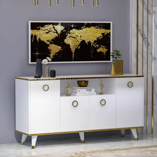 HOMIDEA Sophia Commode - Console - Armoire - Meuble de Rangement - Buffet avec 4 Portes pour Salon, Cuisine, Couloir et Bureau au Design élégant (Console -Blanc)