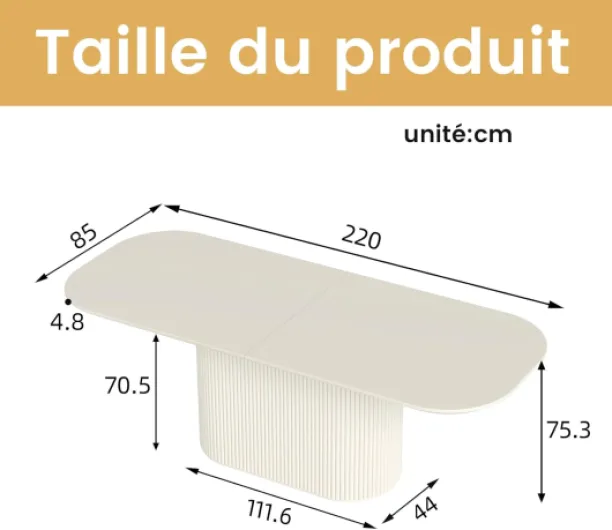 Guyii Table de Salle à Manger Ovale, Longue Table de 220cm pour 4-6 Personnes, mobilier Moderne et Minimaliste, idéal pour Le Salon ou la Salle à Manger, Blanc (Uniquement la Table) Blanc 2.2m（uniquement la Table）