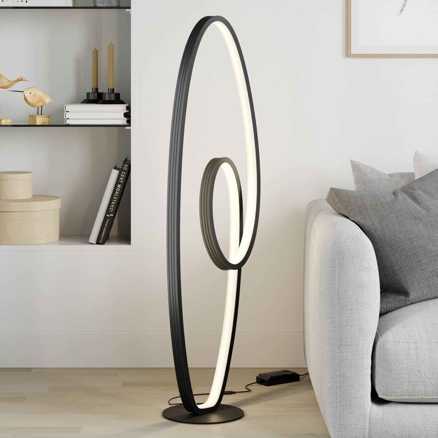 LED Lampadaire Bronwyn à intensité variable (Moderne) en Noir Aluminium e - a - pour Salon & Salle manger (1 lampe,à), Sur Pied Lampe a de Sol