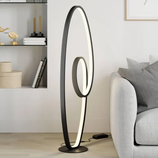LED Lampadaire Bronwyn à intensité variable (Moderne) en Noir Aluminium e - a - pour Salon & Salle manger (1 lampe,à), Sur Pied Lampe a de Sol