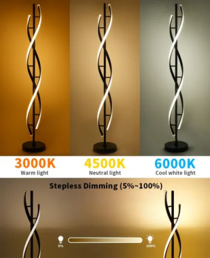 Lampadaire LED Dimmable, Moderne Spirale Design 30W Lampe Salon avec Télécommande, Noir, Plastique, Spirale