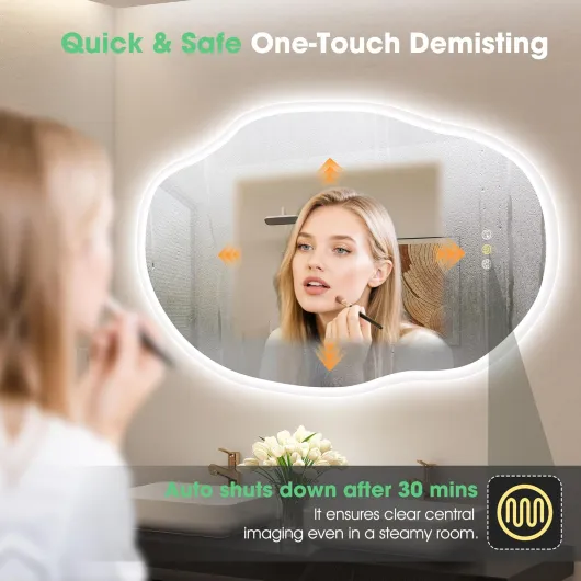 S'bagno Irrégulier Miroir Salle de Bain avec Eclairage 70x100cm, Bluetooth Miroir LED Salle de Bain, Anti-buée, 3000K-6500K, Dimmable, Mémoire, IP44 Miroir Lumineux Salle de Bain, Horizontal/Vertical M23 (Bluetooth) 100L x 70l cm